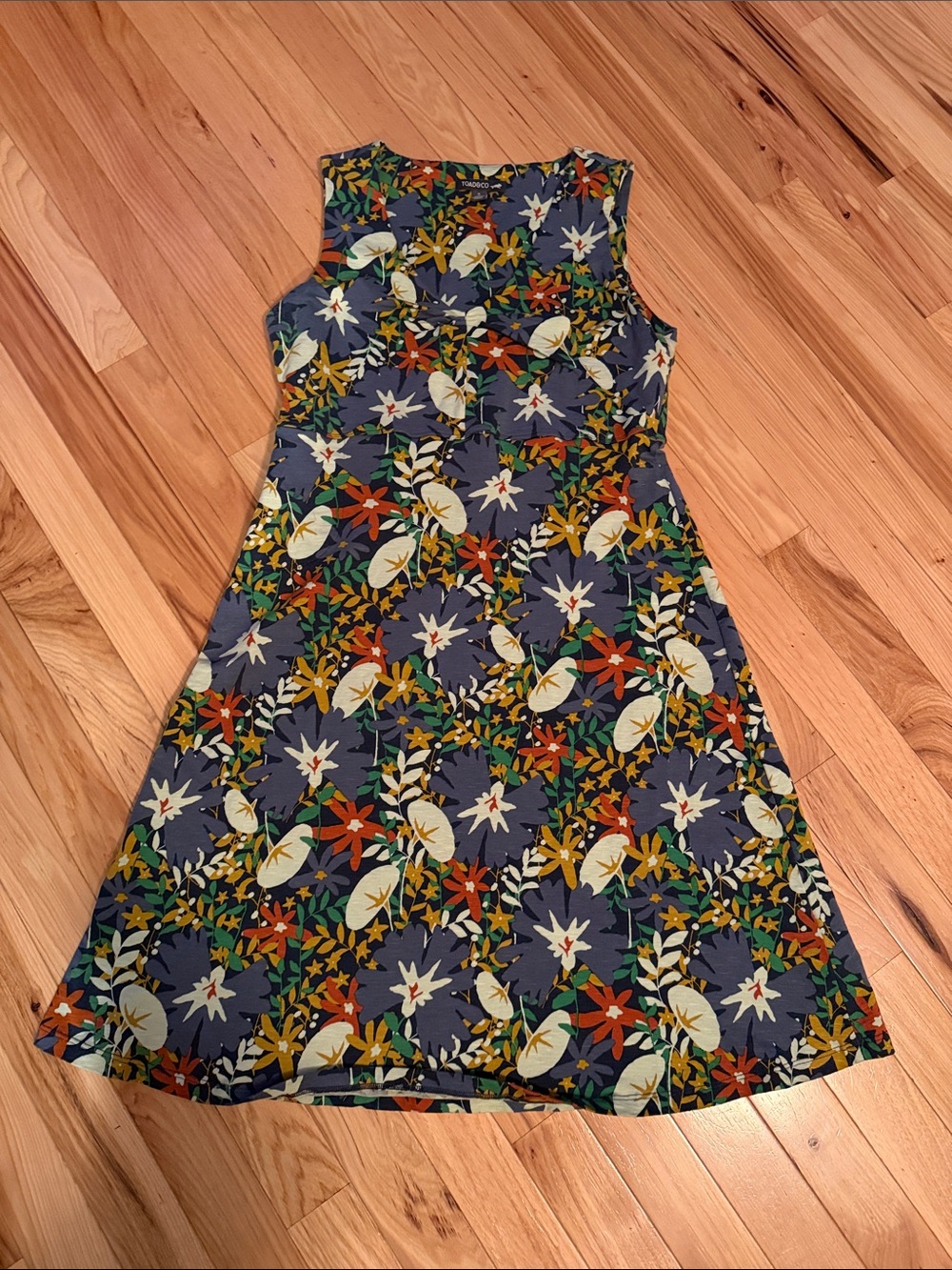 Toad&Co Dark Grey Floral Sleeveless Mini Dress with Multicolor Blooms
